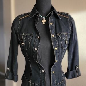 Baby Phat Dark Denim Jean Jacket with Contrast Stitching
